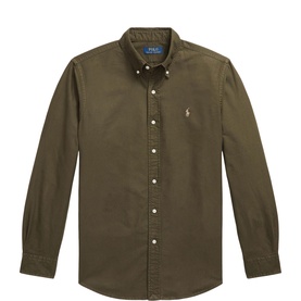 Ralph Lauren Reg Shirt in Company Olive, long-sleeve button-down collar, embroidered pony logo on chest