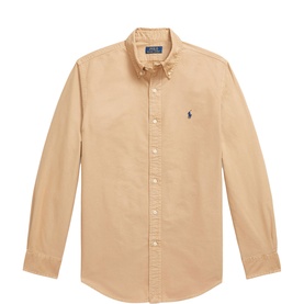 Ralph Lauren Reg Shirt in camel, long-sleeve button-down collar, embroidered pony logo at chest