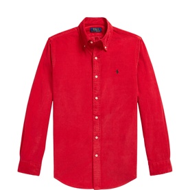 Ralph Lauren red corduroy regular fit casual shirt with button-down collar and embroidered pony logo