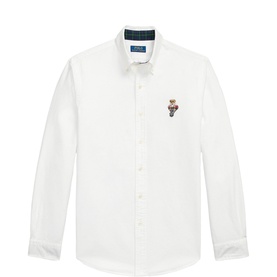 Ralph Lauren Ceramic White regular fit casual shirt with Polo Bear embroidery and tartan collar detail, long sleeve button-down