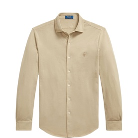 Ralph Lauren Reg Shirt in khaki, long-sleeved button-down with spread collar and embroidered pony logo