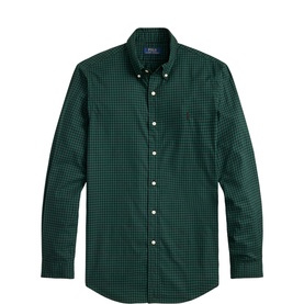 Ralph Lauren Reg Shirt in green gingham check, button-down collar, chest pocket, long sleeves, ghost mannequin shot