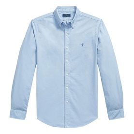 Ralph Lauren Slim Shirt in Chambray Blue, long-sleeved Oxford-style with button-down collar and embroidered pony logo