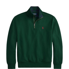 Ralph Lauren Moss Agate half-zip sweatshirt with contrast tartan collar lining and embroidered polo pony logo