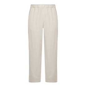 Wax London Kurt Linen Relaxed Fit Trousers in beige, straight leg, elasticated waistband, button fly, flat lay view