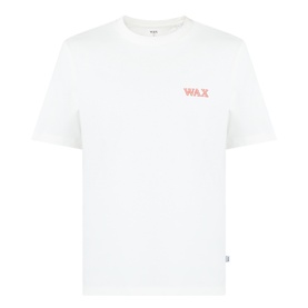 Wax London Dean Logo Embroidery T-Shirt in ecru with rust logo chest embroidery, crew neck, short sleeves, straight hem