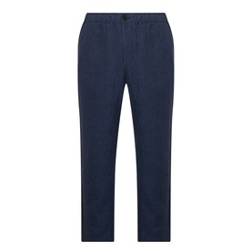 Wax London Navy Casual Trouser in 100% linen, elasticated waist, straight-leg cut, flat lay on white background