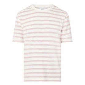 Wax London Dean Stitched Striped T-Shirt in ecru and rust, short-sleeve crew neck with textured striped finish and regular fit.
