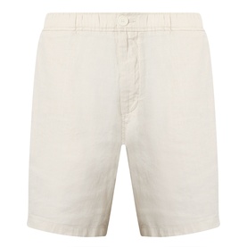 Wax London Kurt Linen Shorts in beige, mid-rise straight leg with button fastening and side pockets, 100% linen