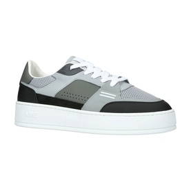 Arne grey colour-block lace-up sneaker with mesh panels, black toe cap, and chunky white sole