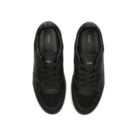 Arne black leather lace-up trainers, top-down view showing tonal upper and white cupsole