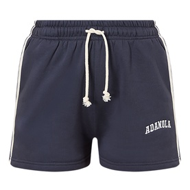 Adanola Midnight Blue cotton shorts with Marshmellow White side stripes, contrast rope drawstring waist and embroidered logo