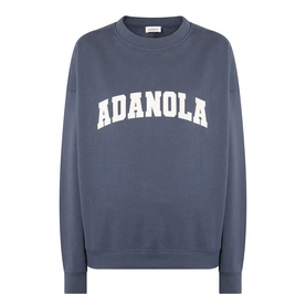 Adanola Varsity Logo Oversized Sweatshirt in Midnight Blue, crew neck, dropped shoulders, white varsity logo print, ribbed trims