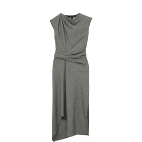 Clara Check Asymmetric Draped Flared Dress