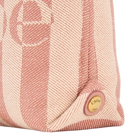 Chlo&eacute; P777 Stripy Mini Tote Bag in Nougat, woven canvas with pink stripe pattern, jacquard logo lettering and engraved gold-tone hardware detail