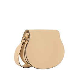 Chloe Marcie Saddle Crossbody Bag in Petal Beige grained calfskin with gold-toned hardware and adjustable crossbody strap
