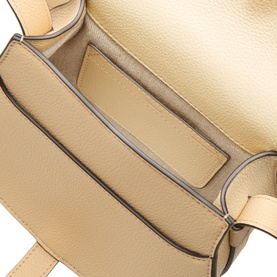 Chlo&eacute; Marcie Small Saddle Crossbody Bag in Petal Beige, interior view showing grained calfskin lining and slip pocket detail
