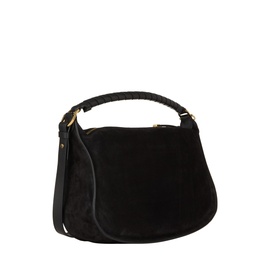 Chloe Marcie Small Shoulder Bag in black suede-effect calfskin with braided top handle and gold-tone hardware, side view