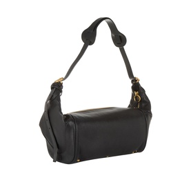 Chloe Paddington Hobo Shoulder Bag in black leather, gold-tone hardware, adjustable shoulder strap, top zip and flap with padlock charm