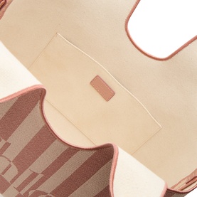Chlo&eacute; Stripy East-West Tote Bag in Nougat, interior view showing stripe jacquard lining and leather trim detail