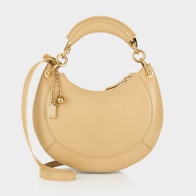 Chlo&eacute; Dusty Beige leather shoulder bag with gold-tone hardware, ring top handle, removable crossbody strap and crescent silhouette