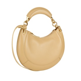 Chlo&eacute; dusty beige leather shoulder bag with structured top handle, gold-tone hardware and detachable crossbody strap
