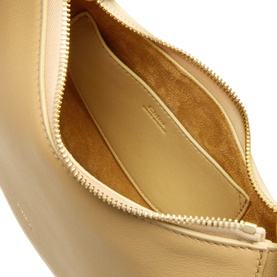 Chlo&eacute; dusty beige leather shoulder bag, interior view showing open zip compartment and suede-effect lining