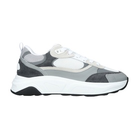 Arne white chunky trainers with grey suede and mesh panels, white midsole and black rubber outsole