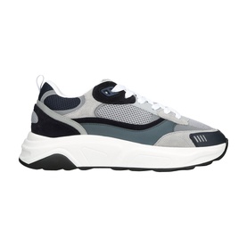 Arne blue chunky trainer with mesh and suede panels, white midsole and black rubber outsole