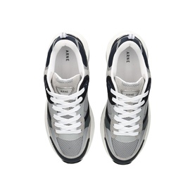 Arne blue and grey chunky trainers with white laces, mesh panelling, and contrast sole, top-down view