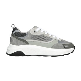 Arne grey chunky trainers with mesh and suede panels, white midsole and black rubber outsole