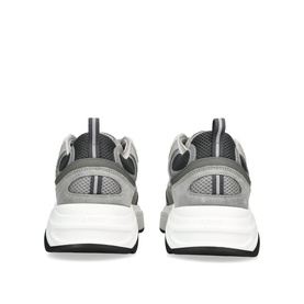Arne grey chunky trainers, rear view, mesh and suede panels, white thick sole with black base