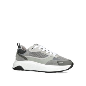 Arne grey chunky trainers with mesh panelling, suede overlays, white lace-up front, and black chunky sole