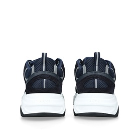 Arne blue chunky trainers, rear view, mesh and suede upper, white thick sole, silver tonal detailing