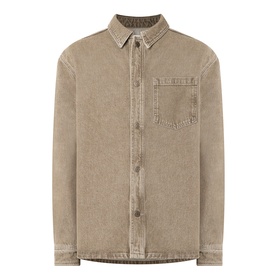 Les Deux Chest Pocket Denim Overshirt in light brown denim wash, button fastening, collared neckline, chest pocket, long sleeves