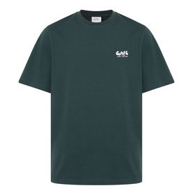 Les Deux pine green cotton T-shirt with small white graphic logo print on chest, crew neck and short sleeves