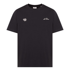 Les Deux black cotton T-shirt with small chest logo embroidery and script branding detail