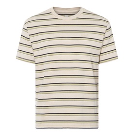 Levi's Stripe Logo T-Shirt in Martin Stripe Winter Pear, crew neck, short sleeves, horizontal multicolour stripes, straight hem, red logo tab at side