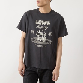 Model wearing Levi's Music City 2 Phantom crew neck T-shirt with graphic print, styled with dark jeans