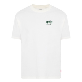 Levi's Music City Egret crew neck T-shirt in white with green graphic logo print on chest, short sleeves, red tab detail