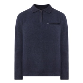 Levi's Boulder Half-Zip Polo Sweater in navy, featuring polo collar, zip chest pocket, long sleeves, and ribbed trims