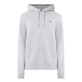 Levis hoodie in medium vintage heather grey, small red logo patch on chest, drawstring hood, kangaroo pocket
