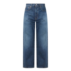 Levi's Hard Rain loose-fit jeans in mid-blue denim wash, wide leg, five-pocket styling, high rise waistband