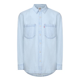 Levi's light wash denim regular shirt with two chest pockets and button-down collar, long sleeves