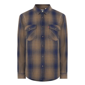 Levi's Reg Shirt in Toby Vintage Indigo, blue and tan plaid check, 100% cotton, two chest pockets, button-front