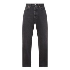 Levi's 501 straight-leg jeans in Big Wheels washed black, high-rise fit, five-pocket styling, 100% cotton denim