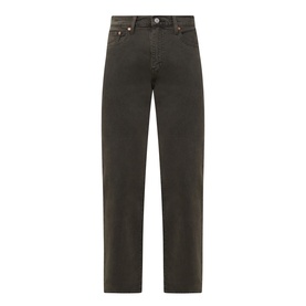 Levi's 3049 tapered jeans in Redwood Bough dark green, five-pocket style with straight leg, flat lay product shot