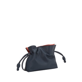 Loewe Flamenco Clutch in deep navy calfskin with contrast orange interior and knotted drawstring ties