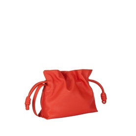 Loewe Flamenco clutch in Sunrise Orange calfskin with knotted drawstring detail and gathered silhouette