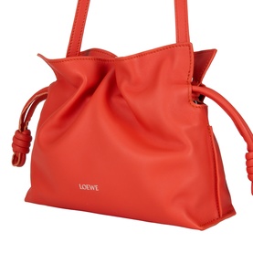 Loewe Flamenco clutch in Sunrise Orange smooth calfskin with drawstring tie detail and detachable shoulder strap